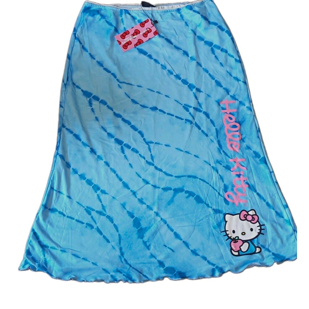 SHEIN x Hello Kitty Blue Tie-Dye A-Line Midi Skirt Logo Accent Size M